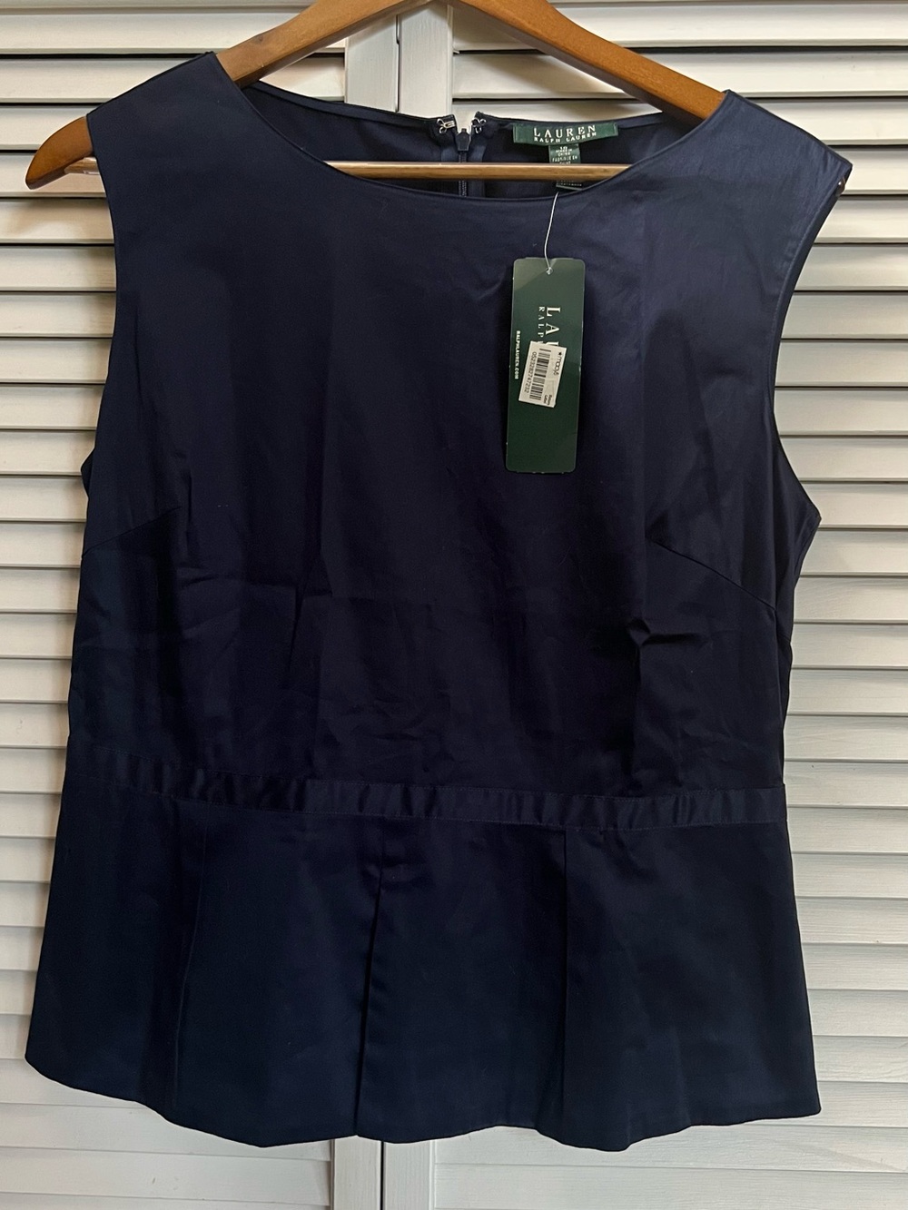 NWT Lauren Ralph Lauren Navy Blue Peplum Tank Top Size 10 Sleeveless Zip Back